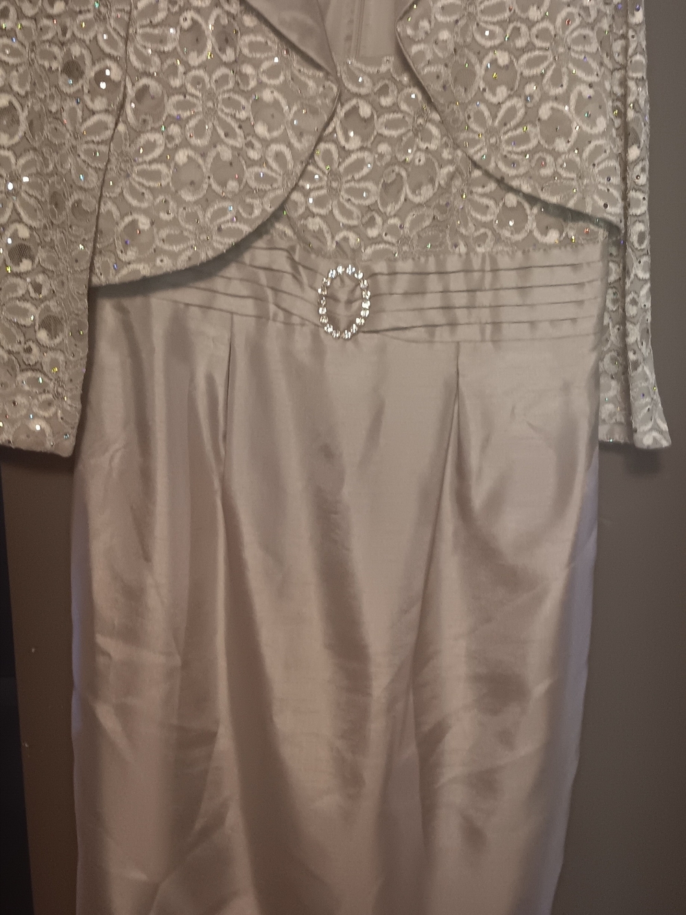 David’s Bridal Lace & Shantung Jacket Dress Mother of the Bride Formal Champagne - Picture 2 of 7